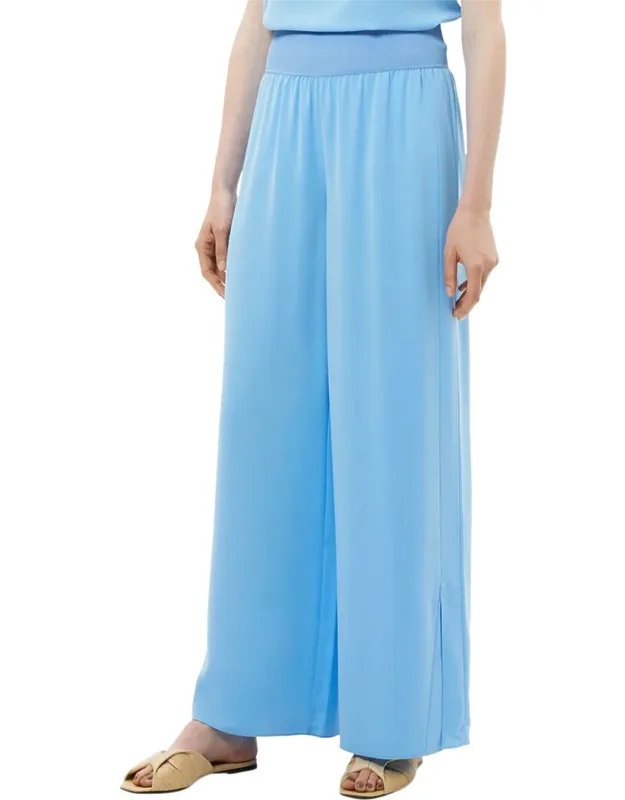 _slit Combo Pant With Ribbed Elastic Waist And Wide Leg_