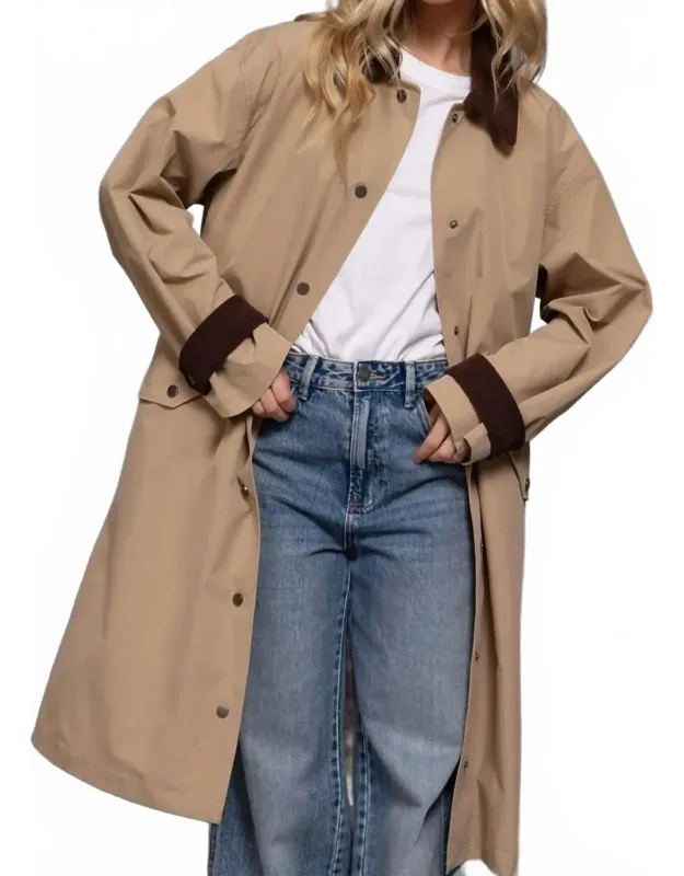 Long Sleeve Contrast Collar Button Down Trench Coat