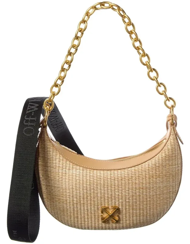 Hemisphere Straw & Leather Shoulder Bag