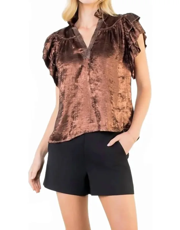 Flutter Sleeve Shimmery V Neck Top