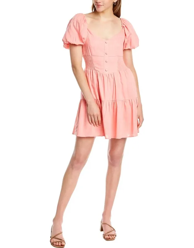 Smocked Linen-blend Mini Dress