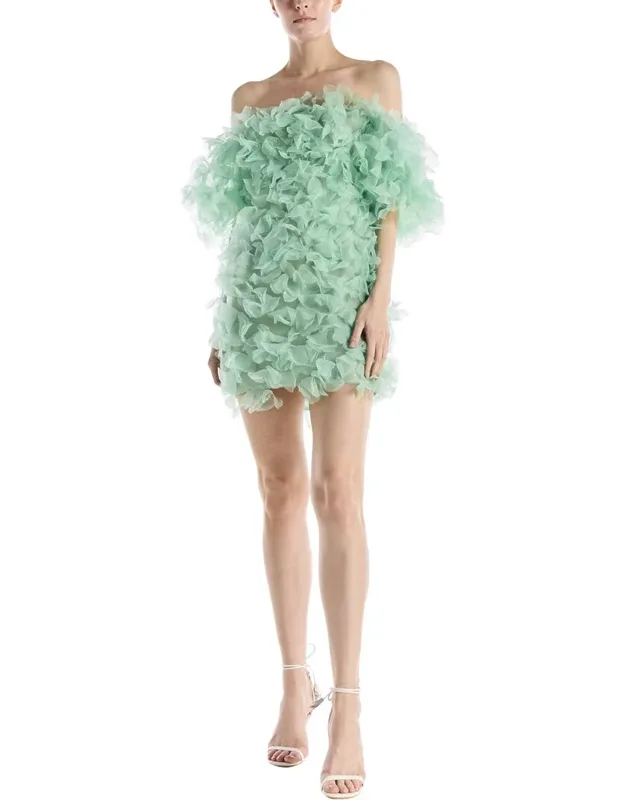 Off The Shoulder Organdy Silk-lined Mini Dress