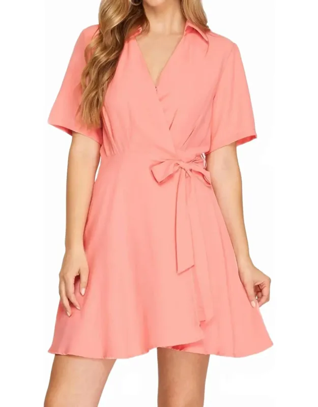 Short Sleeve Wrap Dress With Front Side Tie