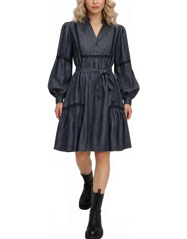 Denim Tencel Lace Trim Dress