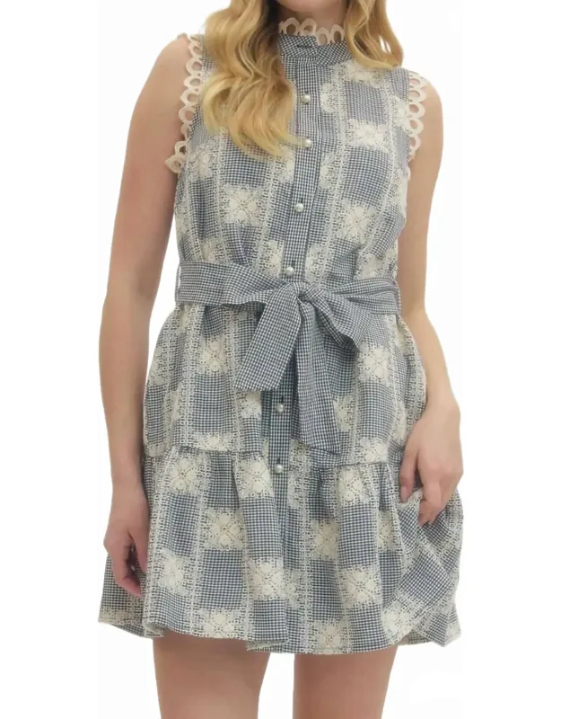 Lacy And Gingham Sleeveless Mini Dress