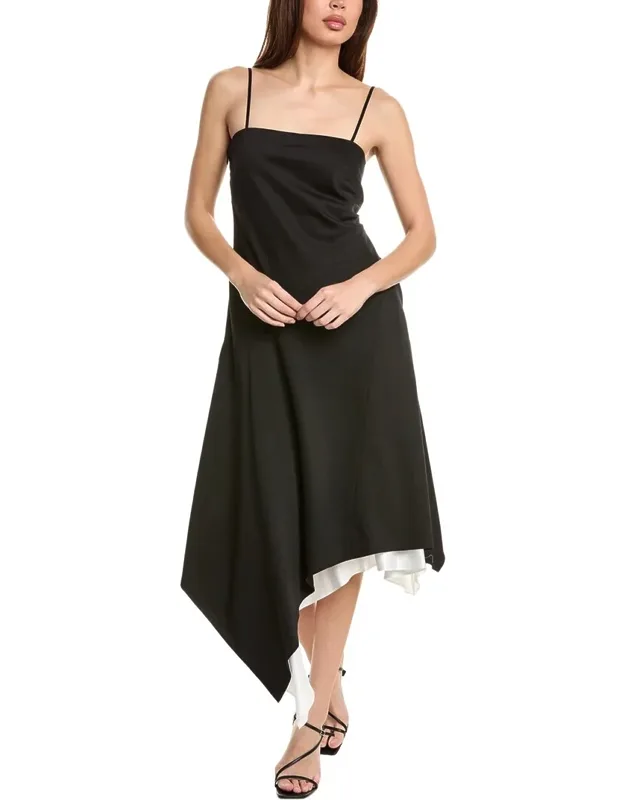Angled Hem Wool Midi Dress