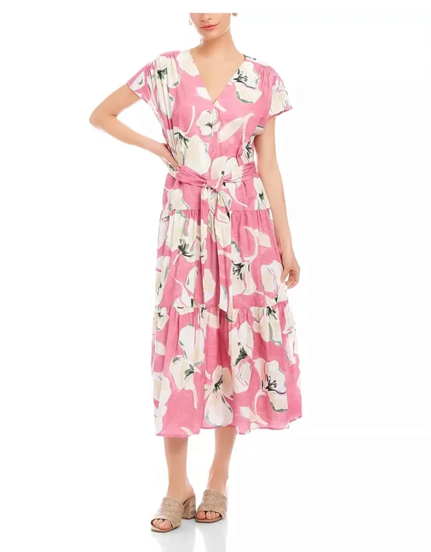 Tiered Front Slit Midi Dress