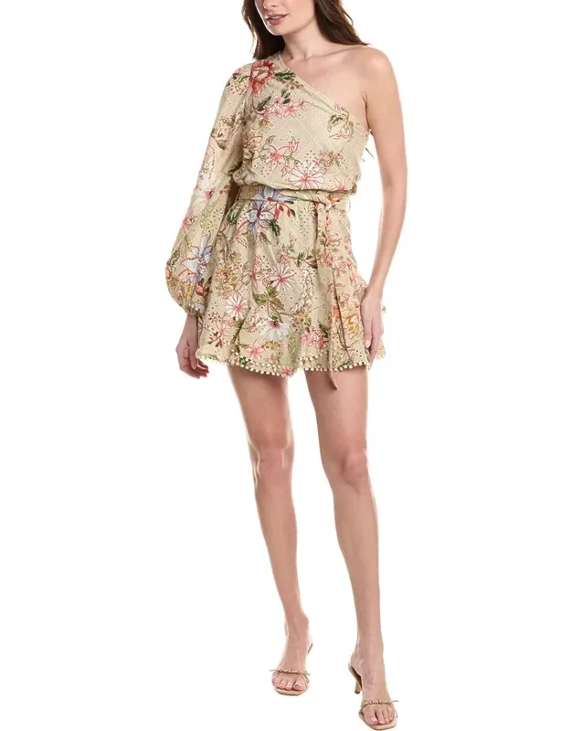 One-shoulder Eyelet Mini Dress