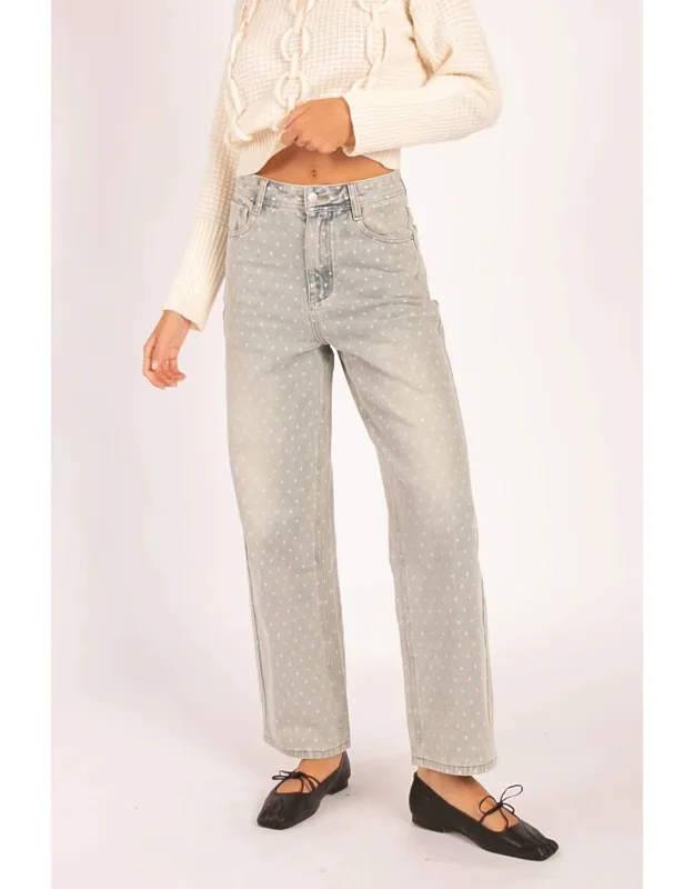 Polka Dot High-waisted Straight Leg Jeans
