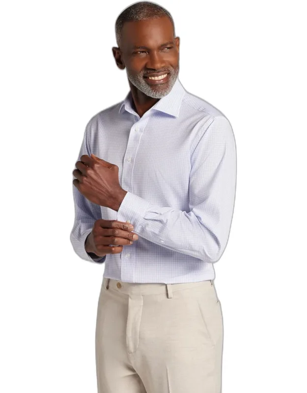 1905 Collection Tailored Fit Spread Collar Grid 4-way Stretch Dress Shirt