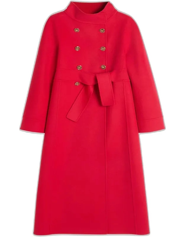 High-neck Double-breast Belted Wool Cashmere Coat