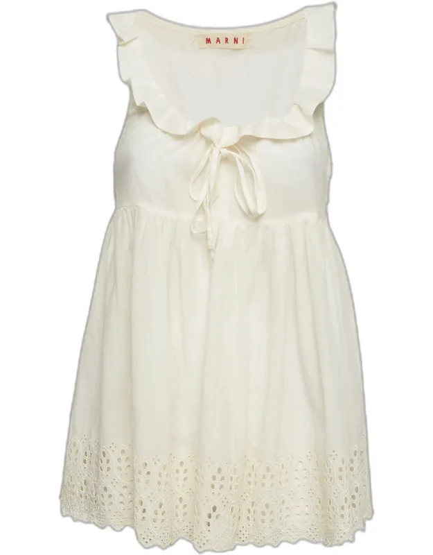 Cream Cotton Adjustable Ruffle Neck Mini Dress