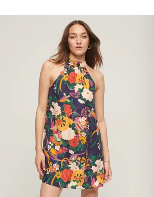 Floral High Neck Sleeveless Mini Dress