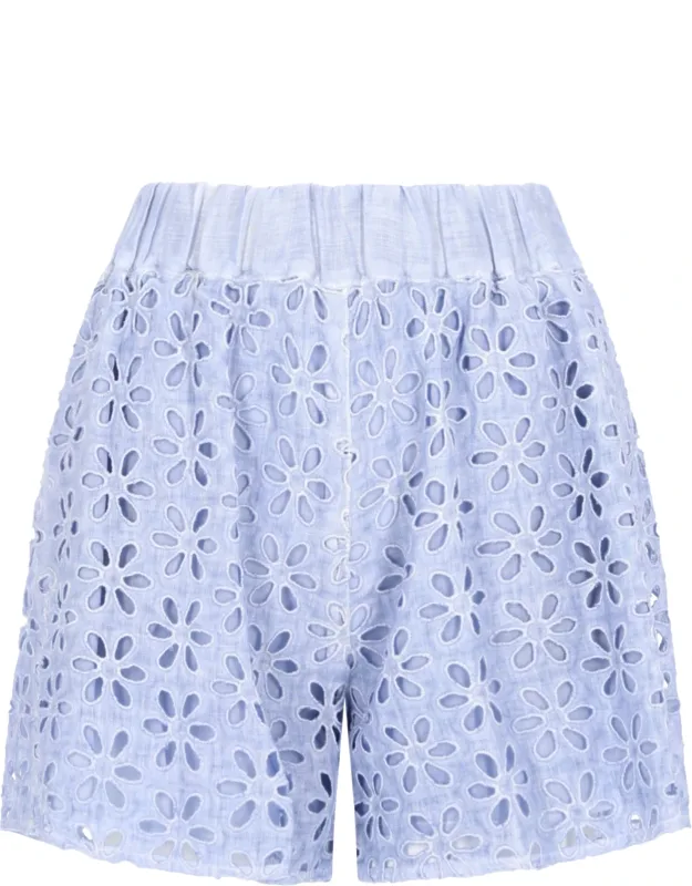 Lino Shorts With Perforated Pattern