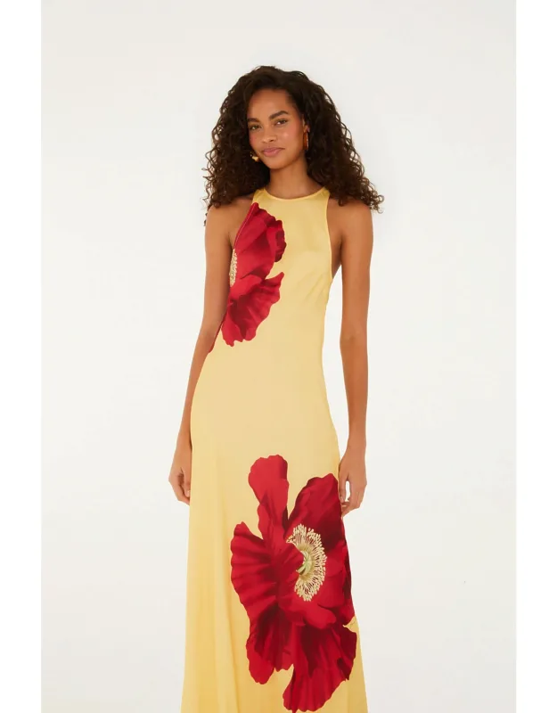 Poppy Flower Sleeveless Maxi Dress