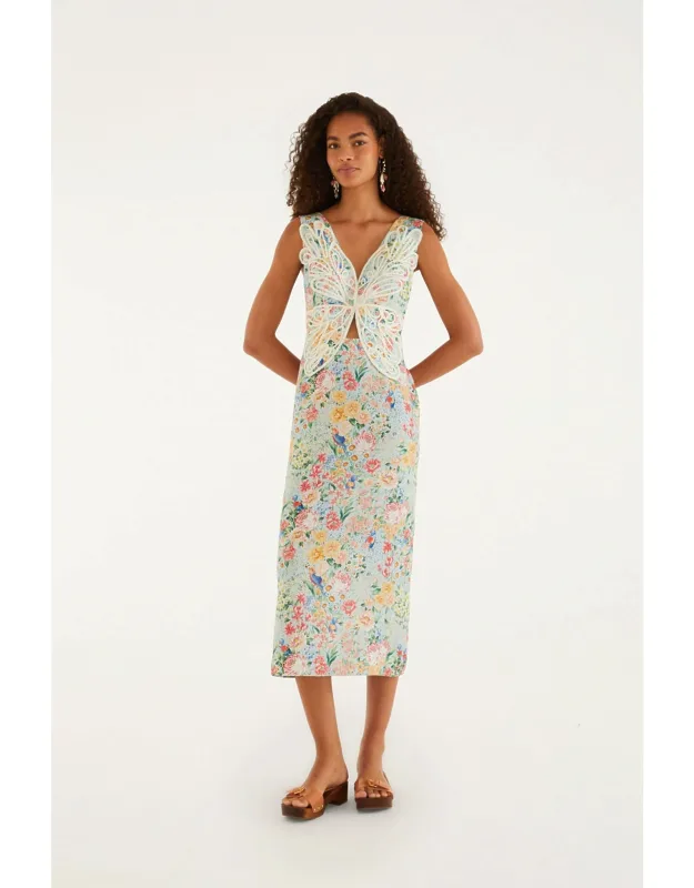 Rendeira 3d Bodice Euroflax Premium Linen Midi Dress