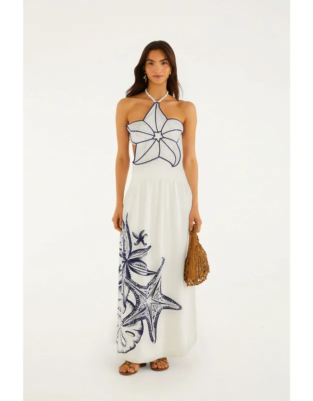 Off-white Coast Stars 3d Bodice Maxi Dress