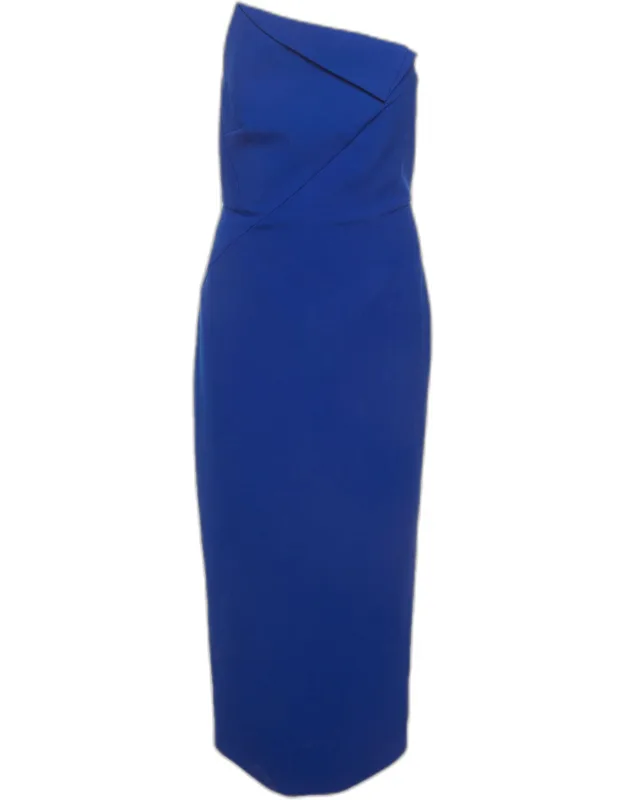 Crepe Strapless Asymmetric Midi Dress