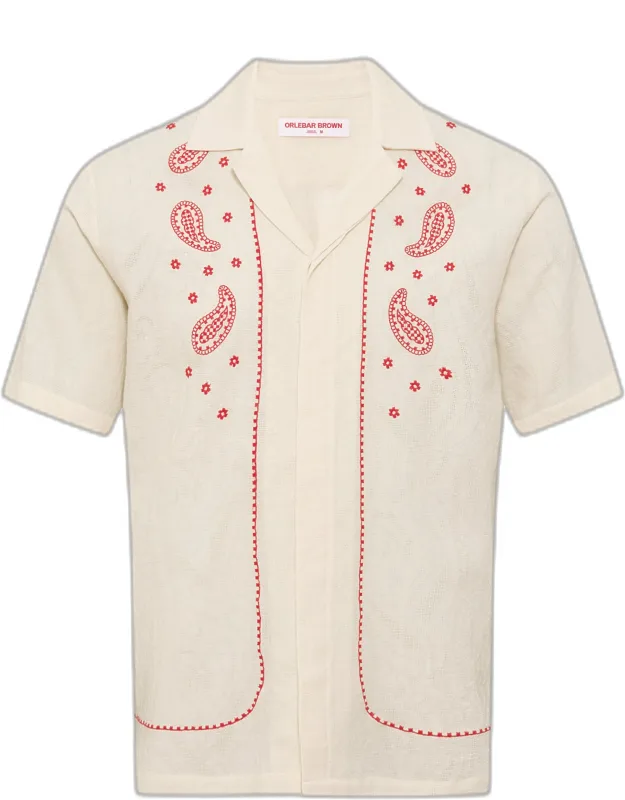 White Paisley Embroidered Cotton Shirt