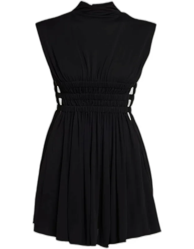 Mock-neck Waist-cutout Jersey Backless Mini Dress