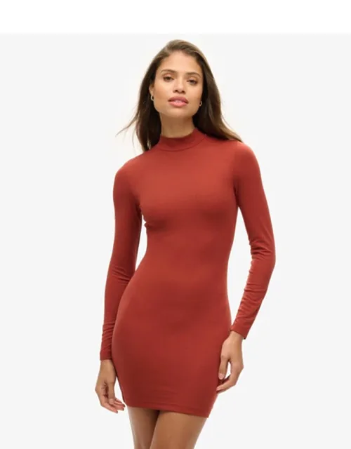 High Neck Long Sleeve Jersey Mini Dress