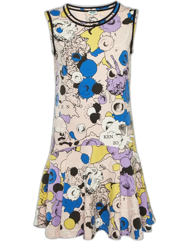 Light Pink Printed Cotton Flounce Dress