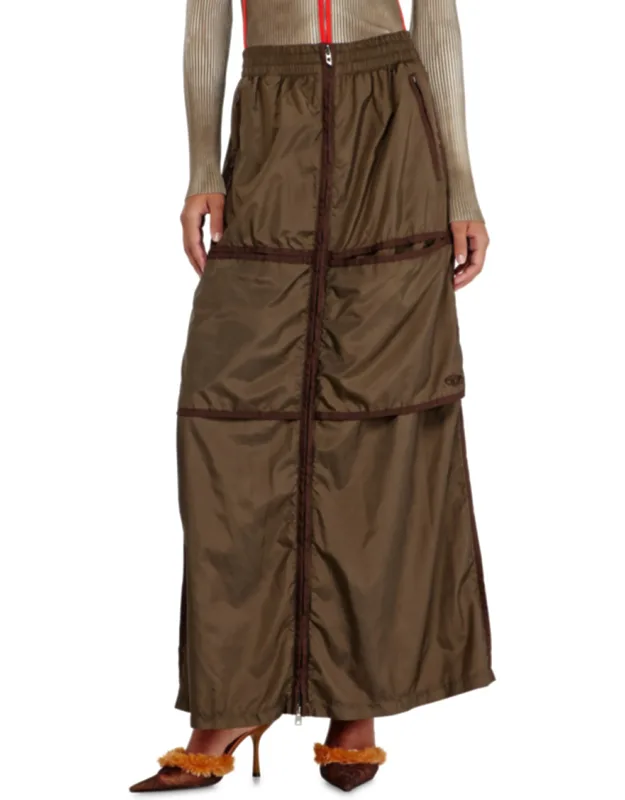 Windbreaker Maxi Skirt With Front Zip