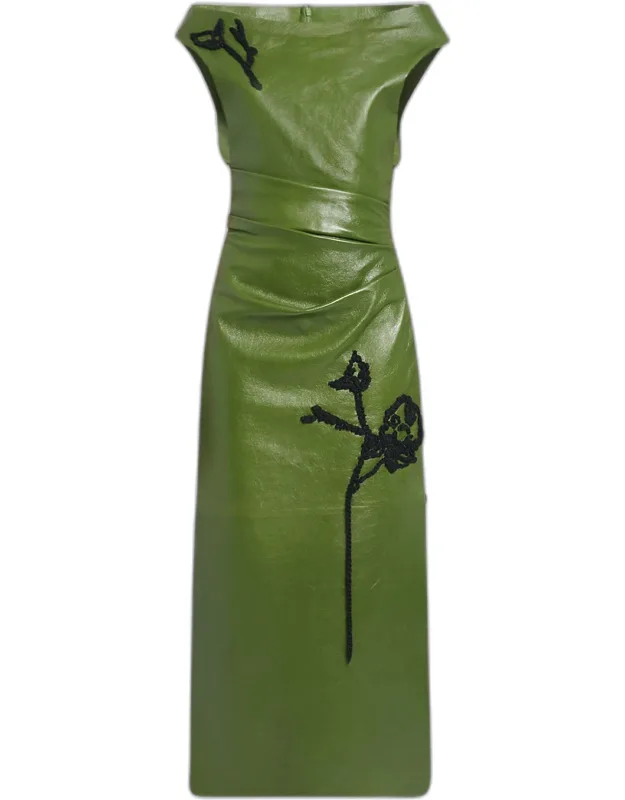 Off-the-shoulder Faux Leather Midi Dress