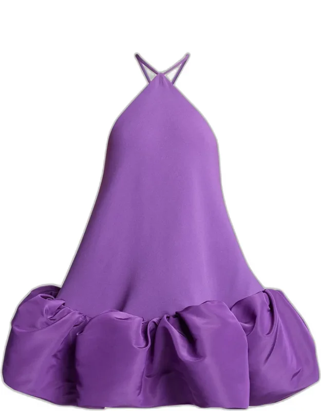 Silk Balloon Ruffle Mini Halter Dress