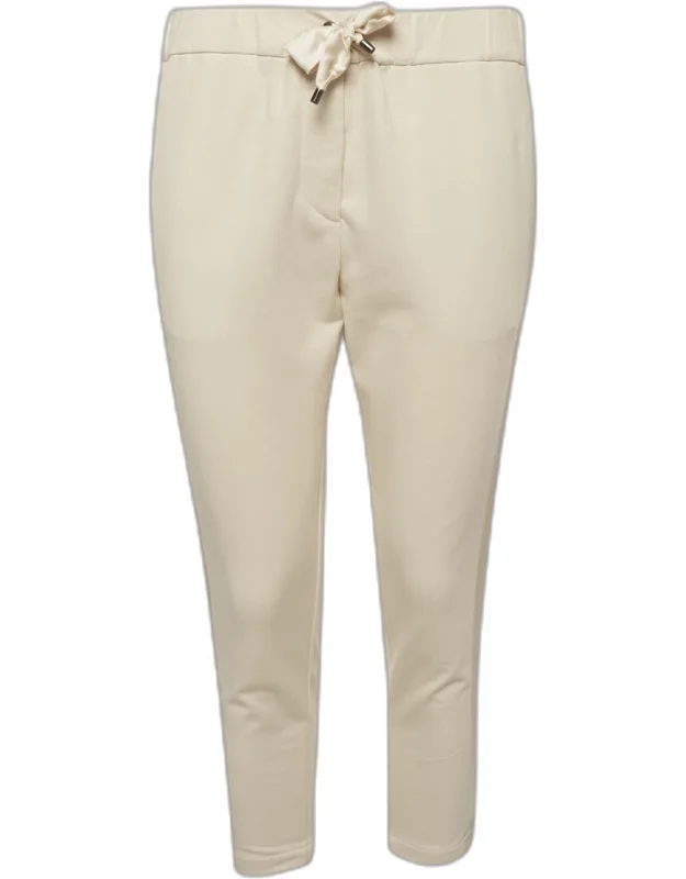 Cream Side Stripe Jersey Cropped Pants