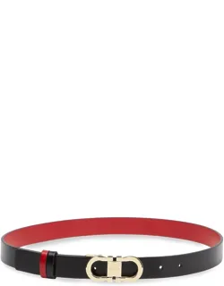 Gancini-buckle Reversible Leather Belt