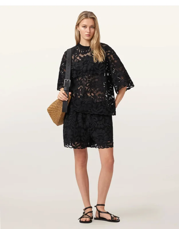 Amelie Mid Rise Relaxed Lace Shorts