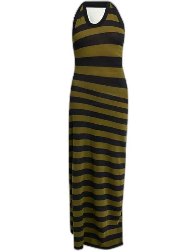 Striped Cotton Long Halter Dress