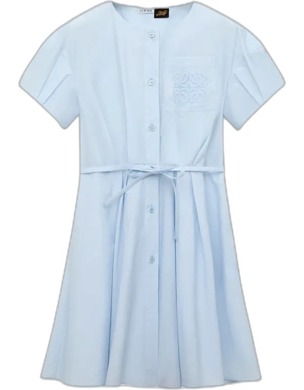 Puff-sleeve Pleated Shirtdress