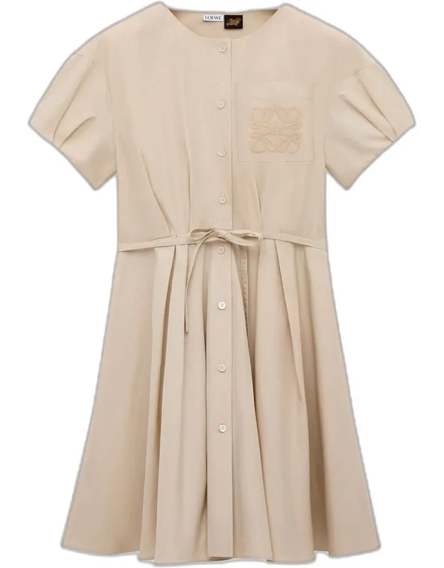 Puff-sleeve Pleated Mini Shirtdress