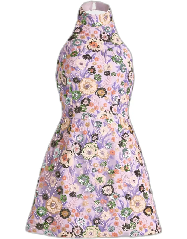 Floral Sequin Halter Mini Dress