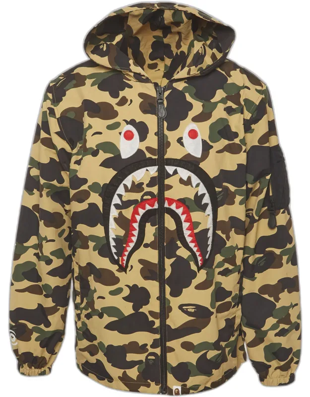 Multicolour Camo Print Synthetic Shark Detail Zip Up Jacket