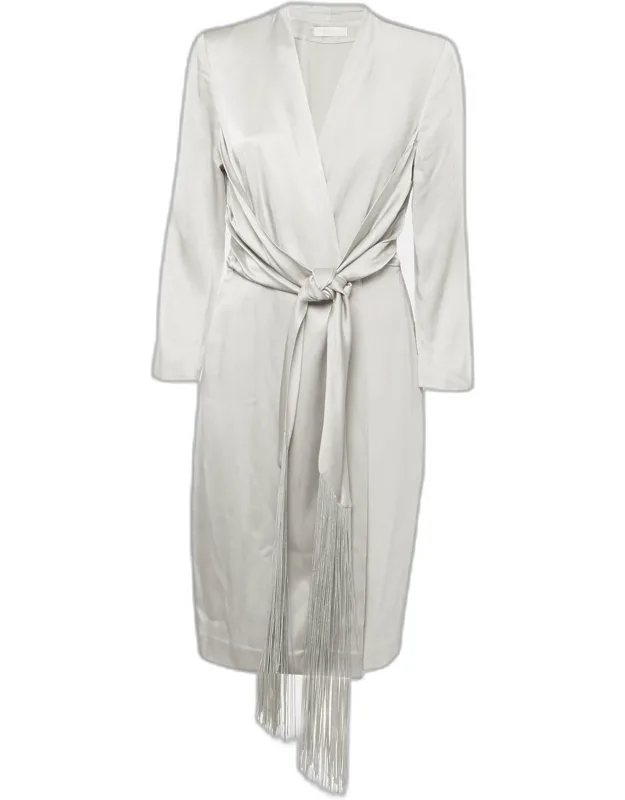Satin Draped Wrap Midi Dress