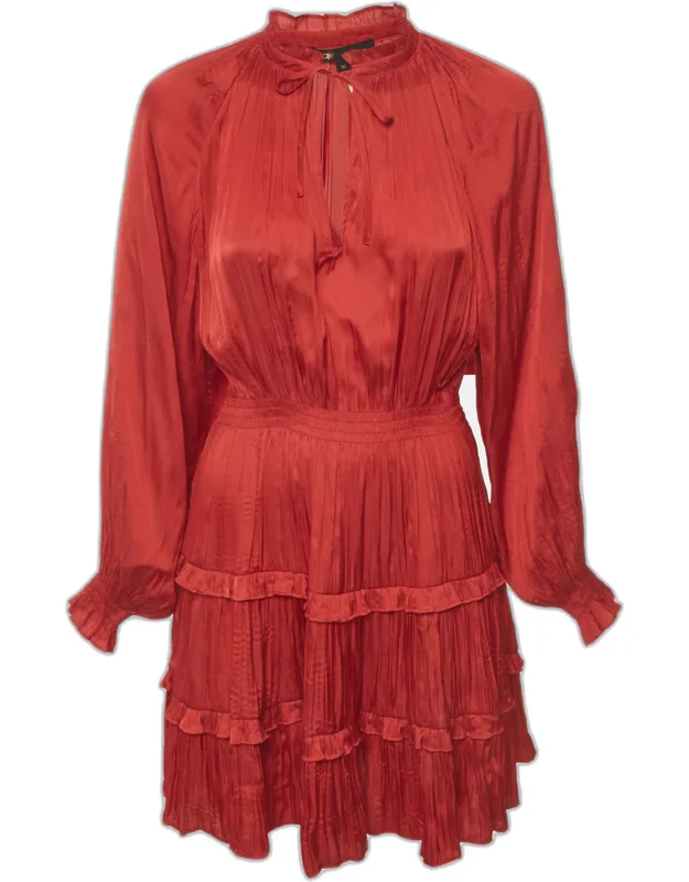 Fluid Pleated Satin Ruffle Mini Dress