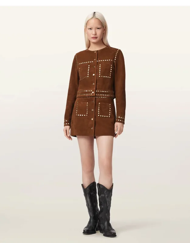 Alice Suede Studded Cropped Trucker Jacket