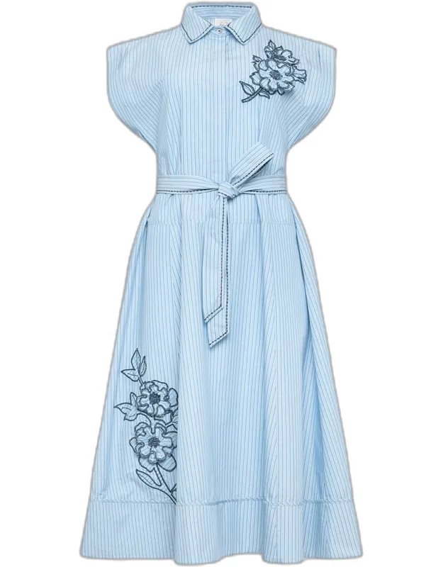 Pinstripe Floral Midi Dress