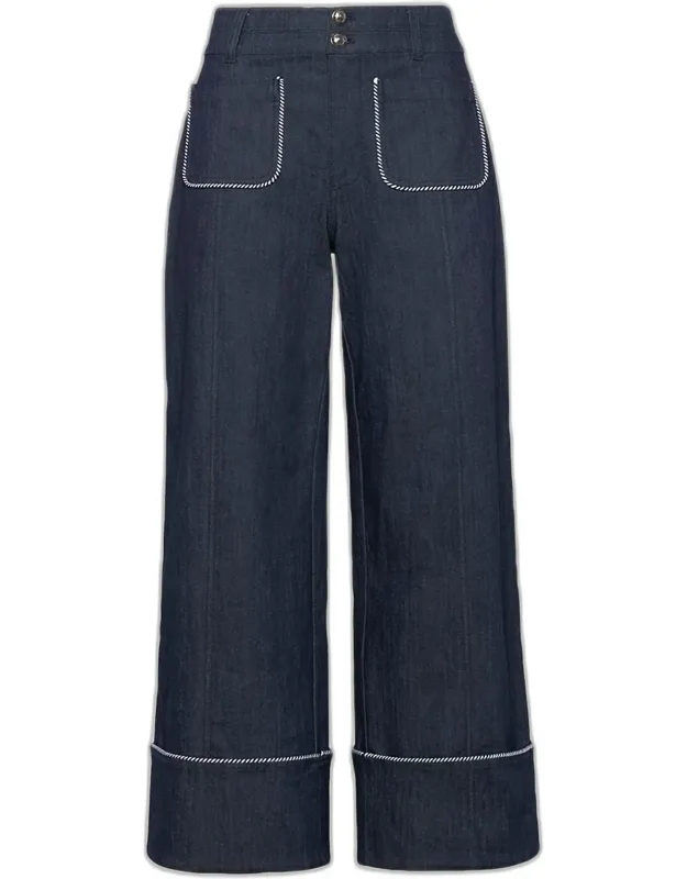 Wide-leg Twist-trim Jeans