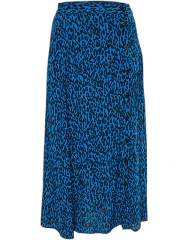 Leopard Print Crepe Button Front Skirt