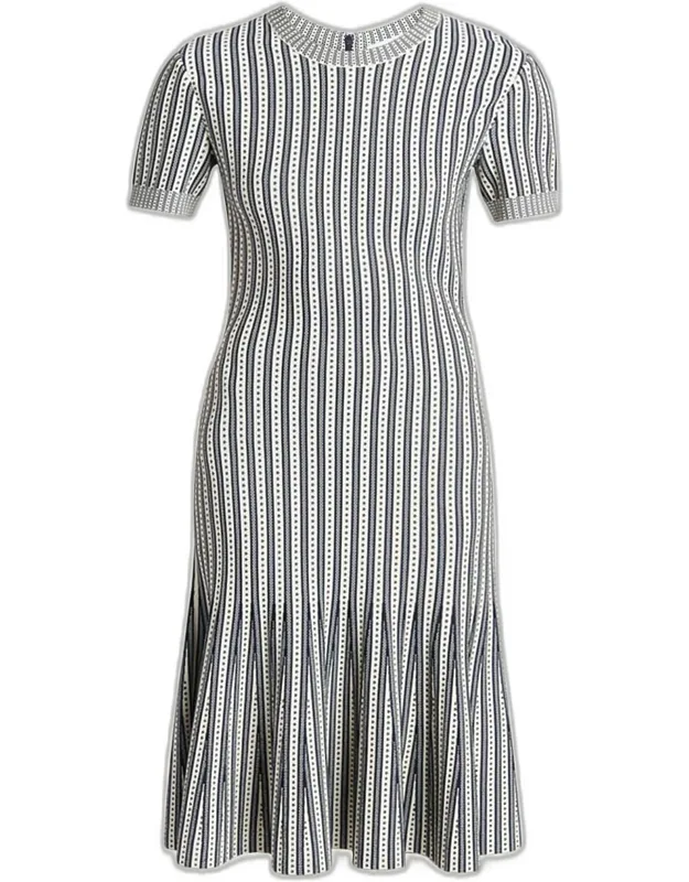 Striped Jacquard Knit Trumpet Midi Dress