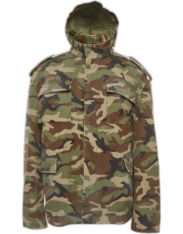 Multicolor Cotton Dark Camo Biker Army Jacket