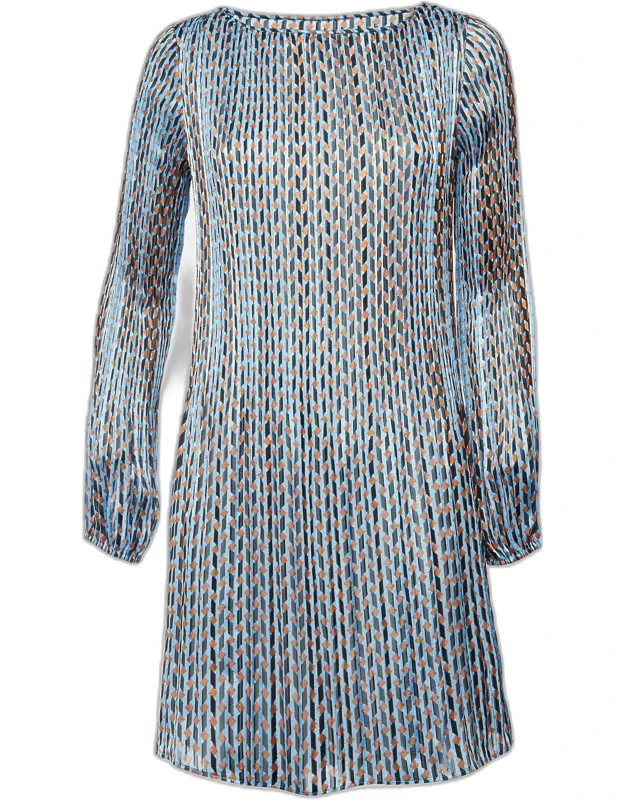 Geometric Print Lurex Plisse Mini Dress