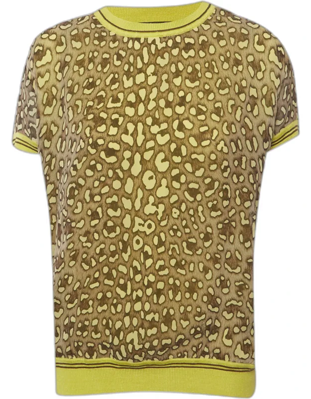 Montenapoleone Animal Printed Silk & Knit Paneled T-shirt