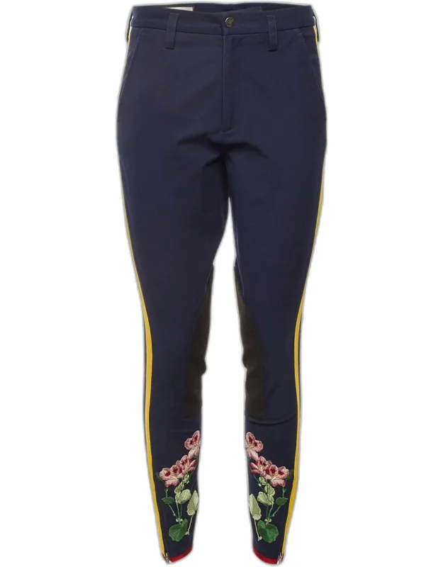 Floral Applique Stretch Cotton Cropped Skinny Pants