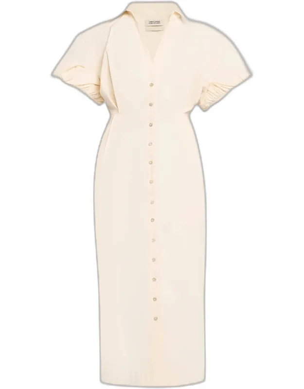 Rolled Short-sleeve Midi Shirtdress