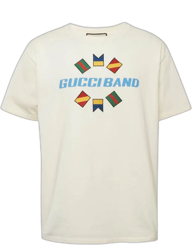 Cream Logo Band Print Cotton T-shirt